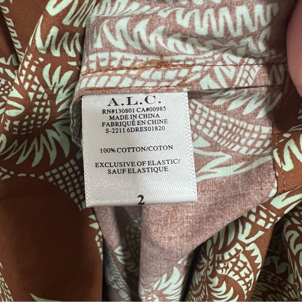 NEW NWT A.L.C. Laura Cotton Poplin Maxi Dress In Cognac & Green Ash Print - Picture 13 of 14